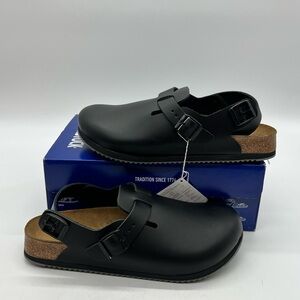 Birkenstock Tokio Super Grip Men 10 Narrow Black Leather Back Trap Clogs Sandals